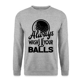 Always Wash Your Balls Golf Player Golfing Golfer - Unisex Pullover - Weißgrau meliert - Vorne - Alina (178cm) & Michal (187cm)