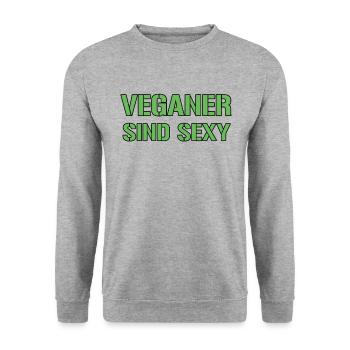 Veganer Spruch - Unisex Pullover - Weißgrau meliert - Vorne - Alina (178cm) & Michal (187cm)