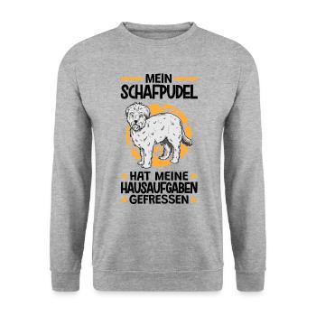 Schafpudel hat Hausaufgaben gefressen Hütepudel - Unisex Pullover - Weißgrau meliert - Vorne - Alina (178cm) & Michal (187cm)