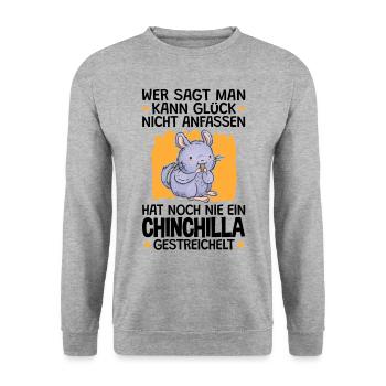 Chinchilla streicheln Wollmaus Nagetier - Unisex Pullover - Weißgrau meliert - Vorne - Alina (178cm) & Michal (187cm)