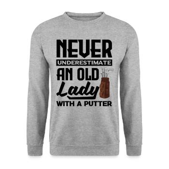 Never Underestimate And Old Lady With A Putter Gol - Unisex Pullover - Weißgrau meliert - Vorne - Alina (178cm) & Michal (187cm)