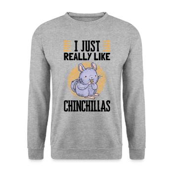 Ich mag Chinchillas Wollmaus Nagetier - Unisex Pullover - Weißgrau meliert - Vorne - Alina (178cm) & Michal (187cm)
