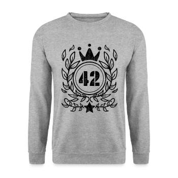42 - Born year year 1942 - Unisex Sweatshirt - salt & pepper - Front - Alina (178cm) & Michal (187cm)