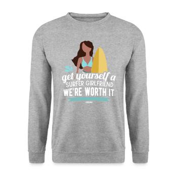 Procurez-vous une petite amie surfeuse - Sweat-shirt Unisexe - gris chiné - Devant - Alina (178cm) & Michal (187cm)