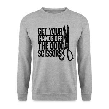 Get Your Hands Off The Good Scissors Crocheting Wo - Unisex Pullover - Weißgrau meliert - Vorne - Alina (178cm) & Michal (187cm)