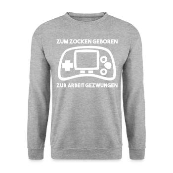 Zum Zocken Geboren Zur Arbeit Gezwungen - Unisex Pullover - Weißgrau meliert - Vorne - Alina (178cm) & Michal (187cm)