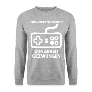 Zum Zocken Geboren Zur Arbeit Gezwungen - Unisex Pullover - Weißgrau meliert - Vorne - Alina (178cm) & Michal (187cm)