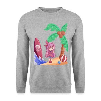 Surfing Manga Anime Manga Island Holiday - Unisex Sweatshirt - salt & pepper - Front - Alina (178cm) & Michal (187cm)