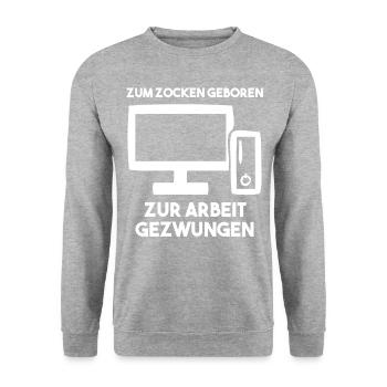 Zum Zocken Geboren Zur Arbeit Gezwungen - Unisex Pullover - Weißgrau meliert - Vorne - Alina (178cm) & Michal (187cm)