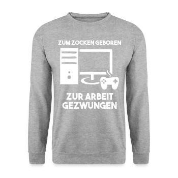 Zum Zocken Geboren Zur Arbeit Gezwungen - Unisex Pullover - Weißgrau meliert - Vorne - Alina (178cm) & Michal (187cm)