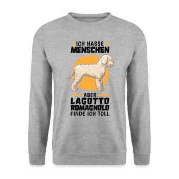 Lagotto Romagnolo finde ich toll Wasserhund - Unisex Pullover - Weißgrau meliert - Vorne - Alina (178cm) & Michal (187cm)