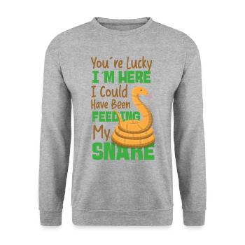 Snake Serpent You're Lucky I'm - Unisex Pullover - Weißgrau meliert - Vorne - Alina (178cm) & Michal (187cm)