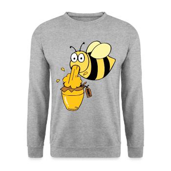 Honigtopf Honigdealer Hobbyimker Biene Bienenflüs - Unisex Pullover - Weißgrau meliert - Vorne - Alina (178cm) & Michal (187cm)