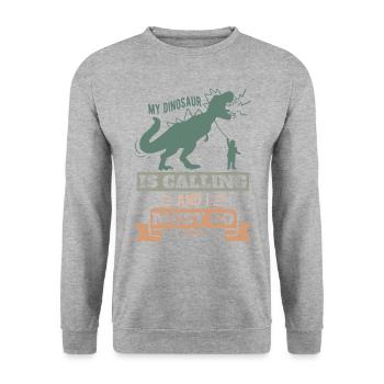 Mon dinosaure appelle et je dois partir - Sweat-shirt Unisexe - gris chiné - Devant - Alina (178cm) & Michal (187cm)