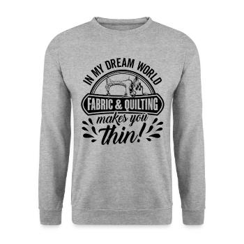 In My Dream World Fabric & Quilting Makes You Thin - Unisex Pullover - Weißgrau meliert - Vorne - Alina (178cm) & Michal (187cm)