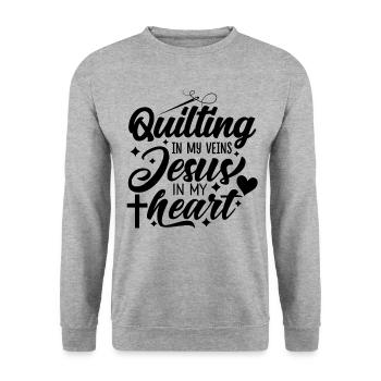 Quilting In My Veins Jesus In My Heart Crocheting - Unisex Pullover - Weißgrau meliert - Vorne - Alina (178cm) & Michal (187cm)