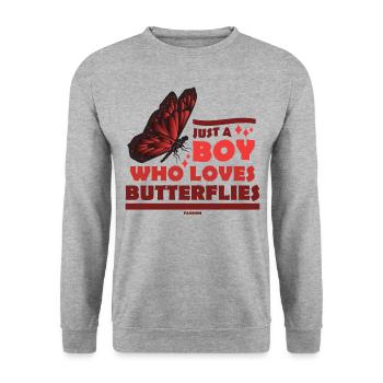 Just A Boy Who Loves Butterflies - Unisex Pullover - Weißgrau meliert - Vorne - Alina (178cm) & Michal (187cm)
