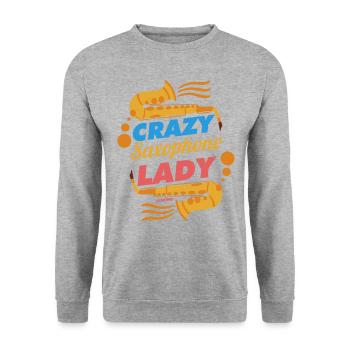 Crazy Saxophone Lady - Unisex Sweatshirt - salt & pepper - Front - Alina (178cm) & Michal (187cm)