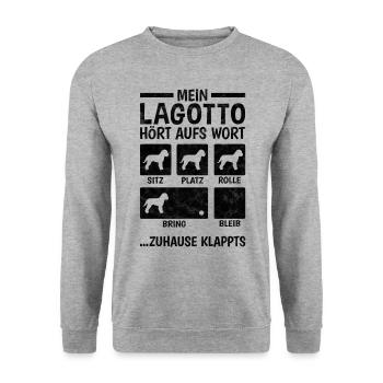 Lagotto Romagnolo Hundetricks Wasserhund - Unisex Pullover - Weißgrau meliert - Vorne - Alina (178cm) & Michal (187cm)