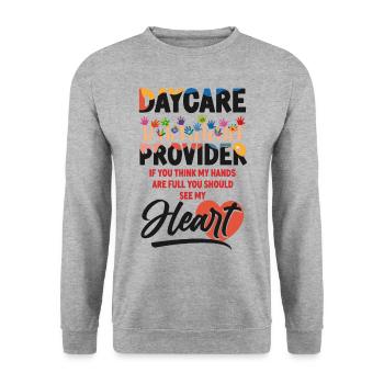 Childcare Daycare Provider Teacher - Unisex Pullover - Weißgrau meliert - Vorne - Alina (178cm) & Michal (187cm)