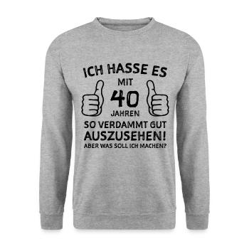 40 Jahre Gratulieren Geburtstagsgruß - Unisex Pullover - Weißgrau meliert - Vorne - Alina (178cm) & Michal (187cm)