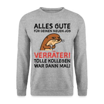 Abschied Abschiedsgeschenk Geschenkidee - Unisex Pullover - Weißgrau meliert - Vorne - Alina (178cm) & Michal (187cm)