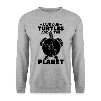 Sauvez nos tortues et la douceur de l’environnement - Sweat-shirt Unisexe - gris chiné - Devant - Alina (178cm) & Michal (187cm)