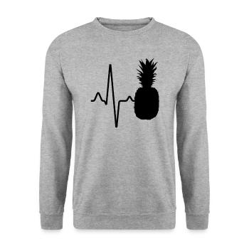 Ananas Herzschlag - Unisex Pullover - Weißgrau meliert - Vorne - Alina (178cm) & Michal (187cm)