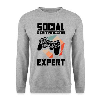 Social Distancing Expert Video Game Player Gaming - Unisex Pullover - Weißgrau meliert - Vorne - Alina (178cm) & Michal (187cm)