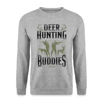 Buck Deer Hunting Hunter Vintage - Unisex Pullover - Weißgrau meliert - Vorne - Alina (178cm) & Michal (187cm)