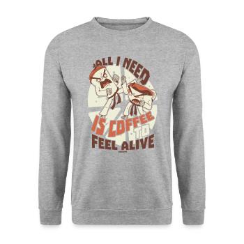 Kaffee - Unisex Pullover - Weißgrau meliert - Vorne - Alina (178cm) & Michal (187cm)