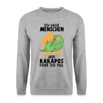 Kakapos finde ich toll flugunfähiger Papagei - Unisex Pullover - Weißgrau meliert - Vorne - Alina (178cm) & Michal (187cm)