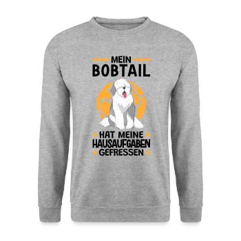 Bobtail hat meine Hausaufgaben gefressen - Unisex Pullover - Weißgrau meliert - Vorne - Alina (178cm) & Michal (187cm)