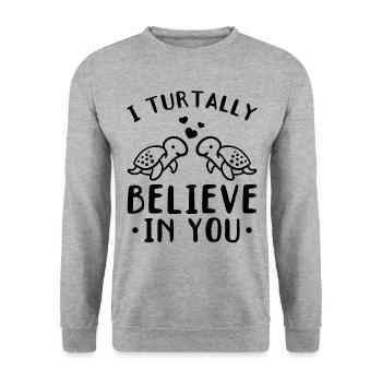 Je crois turtally en vous les amoureux des tortues - Sweat-shirt Unisexe - gris chiné - Devant - Alina (178cm) & Michal (187cm)
