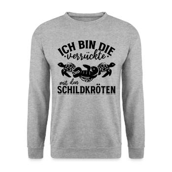 Schildkröte - Ich bin die verrückte mit den - Unisex Pullover - Weißgrau meliert - Vorne - Alina (178cm) & Michal (187cm)