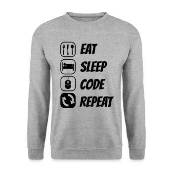 Eat Sleep Code Repeat Coder Programmer Software De - Unisex Pullover - Weißgrau meliert - Vorne - Alina (178cm) & Michal (187cm)
