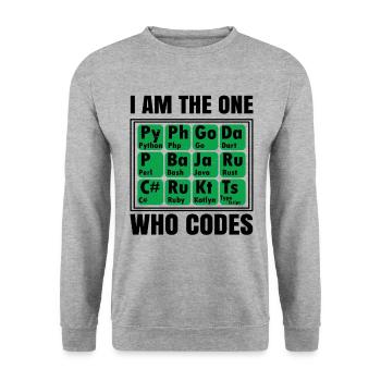 I Am The One Who Codes Programming Programmer Nerd - Unisex Pullover - Weißgrau meliert - Vorne - Alina (178cm) & Michal (187cm)