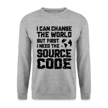 I Can Change The World But First I Need The Source - Unisex Pullover - Weißgrau meliert - Vorne - Alina (178cm) & Michal (187cm)