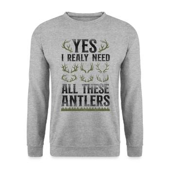 Buck Deer Hunting Hunter Vintage - Sweat-shirt Unisexe - gris chiné - Devant - Alina (178cm) & Michal (187cm)
