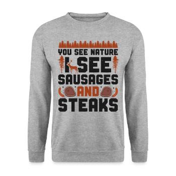 Buck Deer Hunting Hunter Bbq - Sweat-shirt Unisexe - gris chiné - Devant - Alina (178cm) & Michal (187cm)
