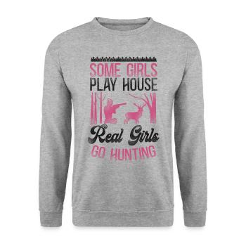Buck Deer Hunting Hunter Girl - Unisex Sweatshirt - salt & pepper - Front - Alina (178cm) & Michal (187cm)