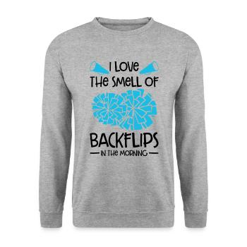 I Love The Smell Of Backflip In The Morning Gymnas - Unisex Pullover - Weißgrau meliert - Vorne - Alina (178cm) & Michal (187cm)