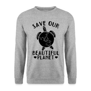 Turtles save our beautiful planet - - Unisex Sweatshirt - salt & pepper - Front - Alina (178cm) & Michal (187cm)