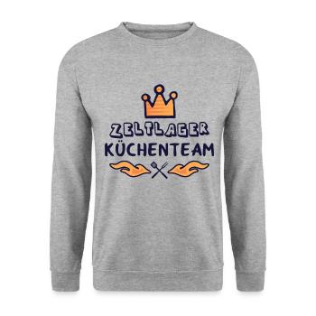 Zeltlager Küchenteam Zeltlagerküche - Unisex Pullover - Weißgrau meliert - Vorne - Alina (178cm) & Michal (187cm)