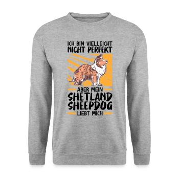 Mein Shetland Sheepdog liebt mich - Unisex Pullover - Weißgrau meliert - Vorne - Alina (178cm) & Michal (187cm)