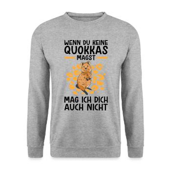 Quokkas nicht mögen Kurzschwanzkänguru - Unisex Pullover - Weißgrau meliert - Vorne - Alina (178cm) & Michal (187cm)