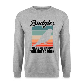 Les perruches me rendent heureux - Sweat-shirt Unisexe - gris chiné - Devant - Alina (178cm) & Michal (187cm)