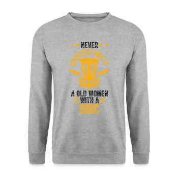 Old Women Disc Golf Vintage Ultimate Frisbee - Unisex Sweatshirt - salt & pepper - Front - Alina (178cm) & Michal (187cm)