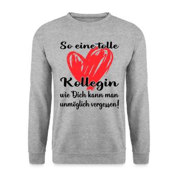 Wir werden dich vermissen Kollegin - Jobwechsel - Unisex Pullover - Weißgrau meliert - Vorne - Alina (178cm) & Michal (187cm)