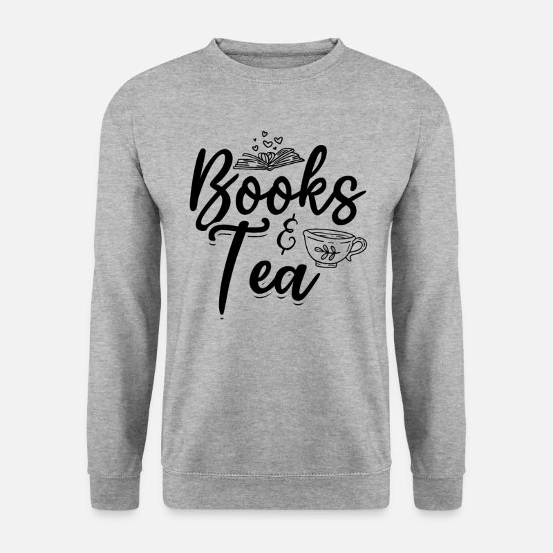 Books & Tea Book Lover Bookworm Read Books - Unisex Pullover - Weißgrau meliert
